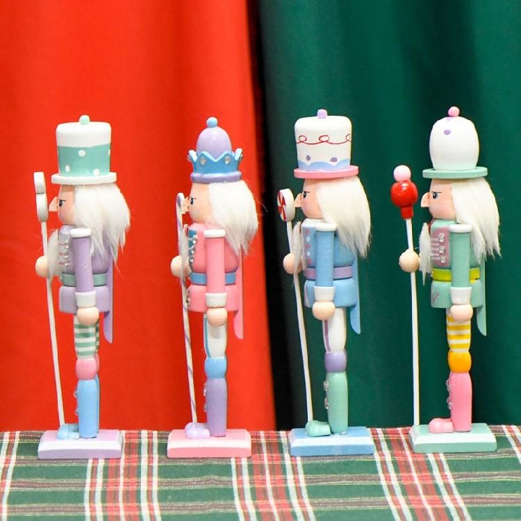 Entry Table Holiday Decors Nutcrackers King Figurine Set, 4 Wooden Candy Colored Freestanding Ornament for Christmas Shelf Styling, Mantels Accent