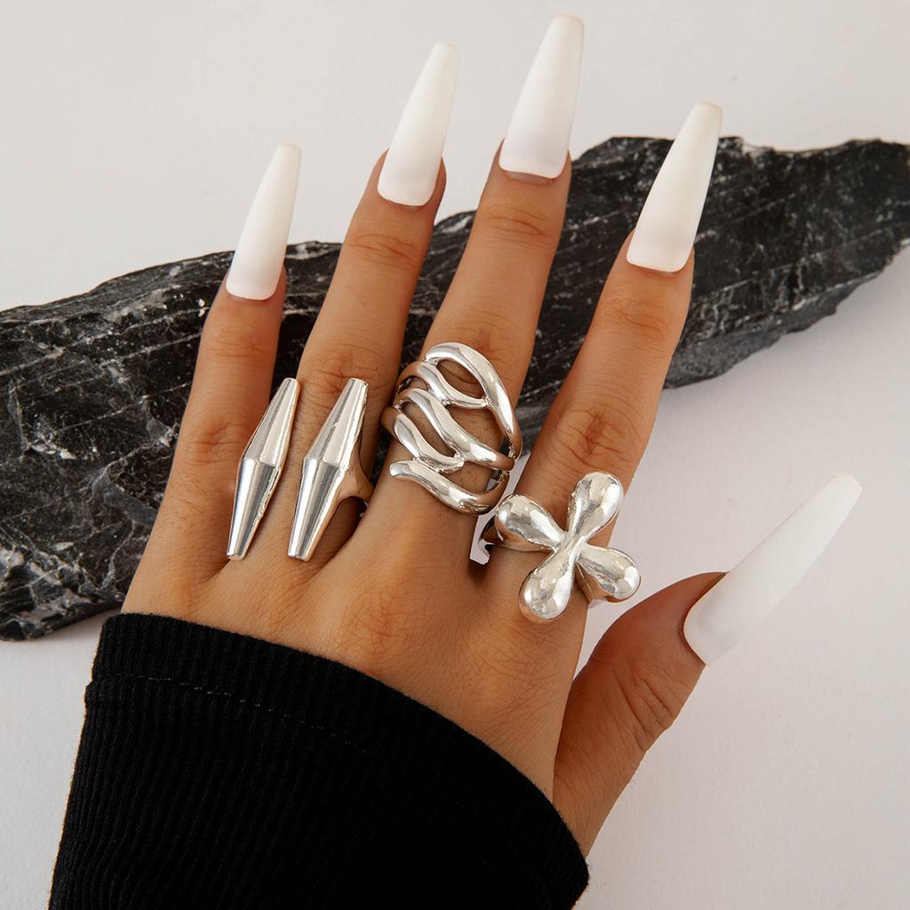 Fashionable irregular geometric openwork ring set design sense peach heart butterfly opening ring for women