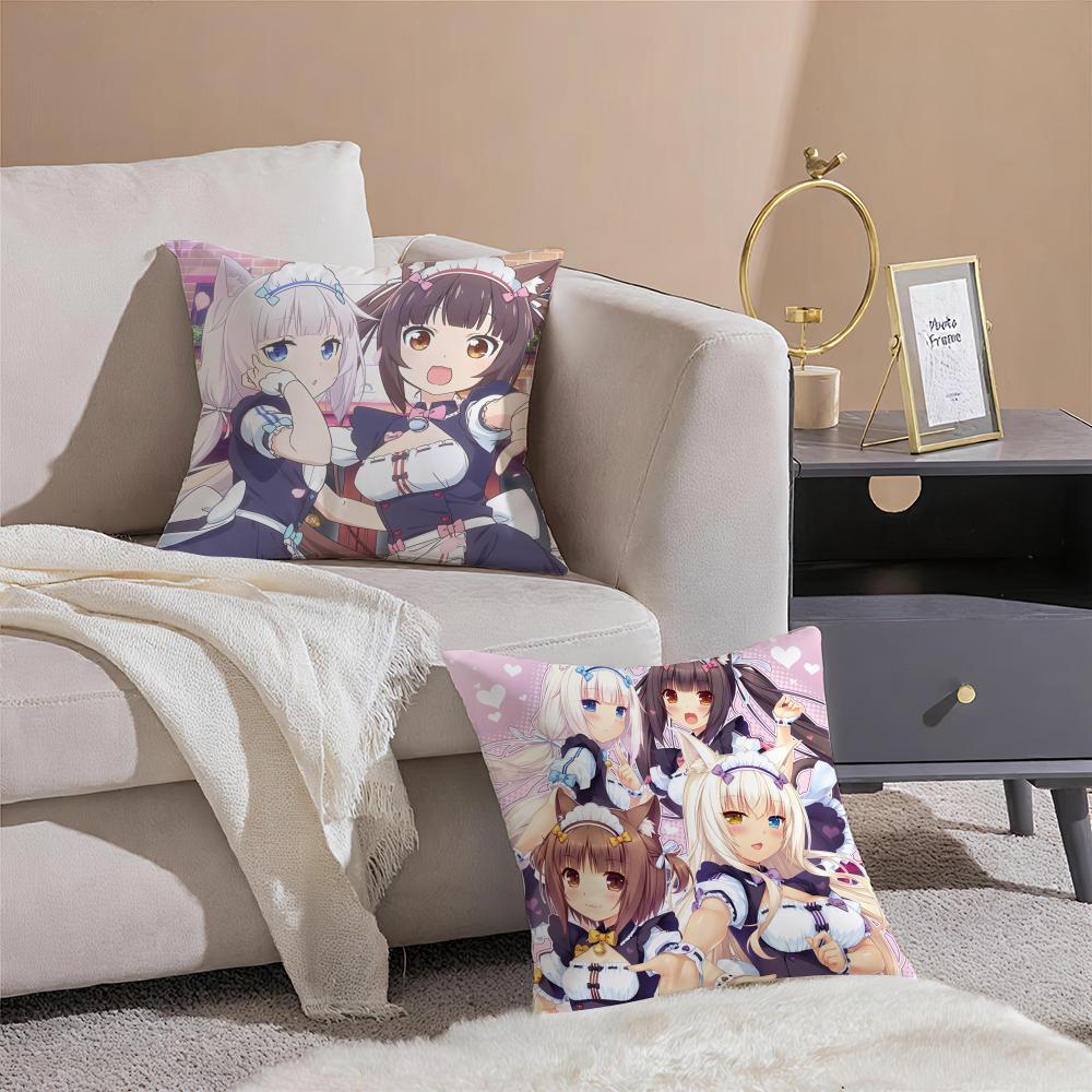 Cute Japanese Visual Novel Anime NNekopara Cushion Cover Throw Pillow Cover Hidden Button Durable Polyester Chair Cushion
