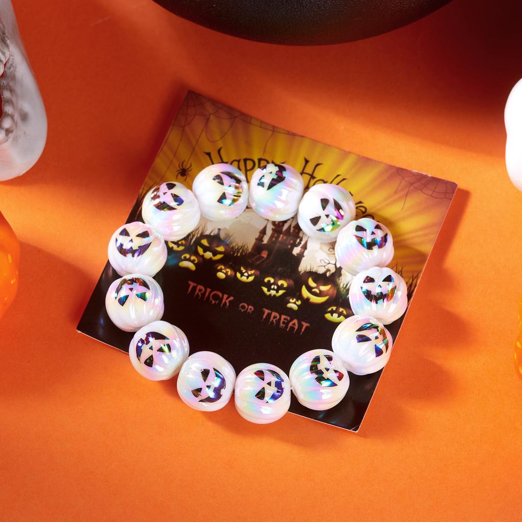 Halloween Ghost Pumpkin Spider Pattern Beaded Bracelet for Women Gothic Punk Resin Elastic Bangle Party Festival Jewelry Gifts