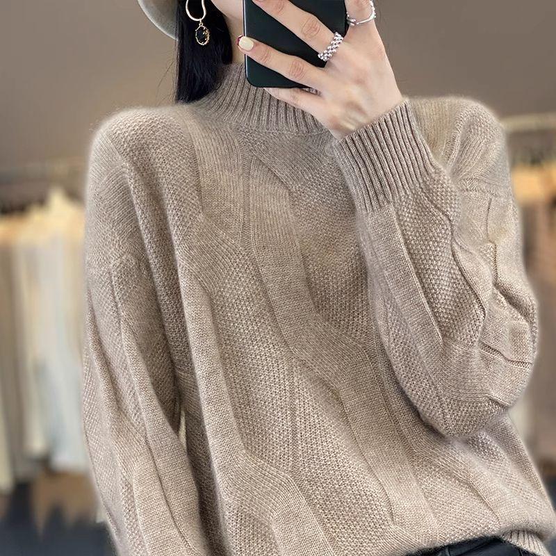 

Уютный свитер с высоким воротом из кашемира для женщин — повседневный вязаный свитер с длинными рукавами, идеально подходит для осени и зимы XXL