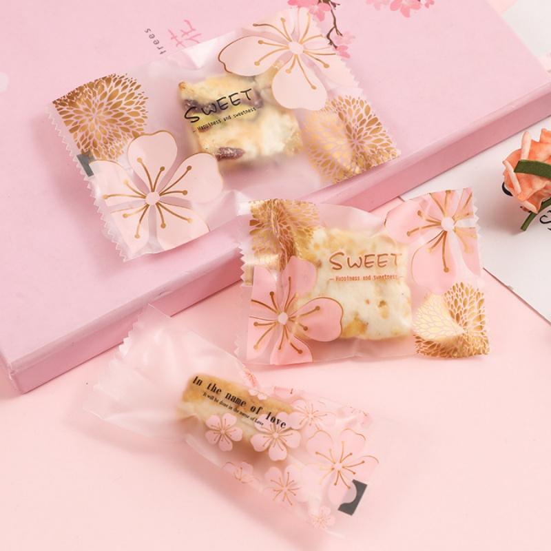 100pcsSakura Cookie Packaging Bags Kitchen Baking Candy Chocolate Soft Candy Cookie Machine Seal Packaging Bags