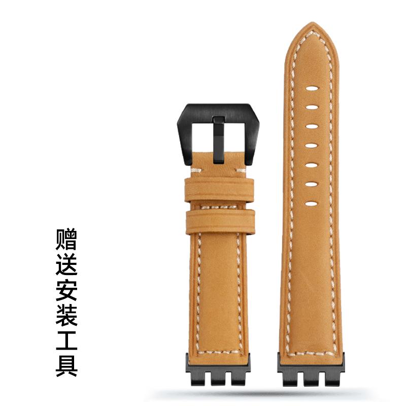 

Frosted matte Cow leather Watch Strap 17mm 19mm 21mm For Swatch IRONY YVS YCS YAS YGS Band Concave Convex Watchband Accessories width-17mm