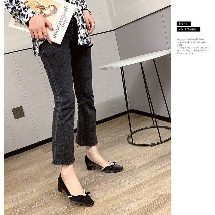 Chinese Pearl Wedding Shoes Single Shoes Women's 2025 New Xiaoxiang Square Head High Heels Dress Bridesmaid Shoes Bride Shoes