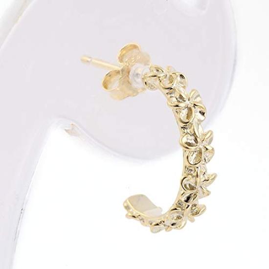 Earrings Hawaiian Jewelry Yellow Gold Coated Plumeria Half Hoop Jewelry [LocoMocoAloha] [Genuine]