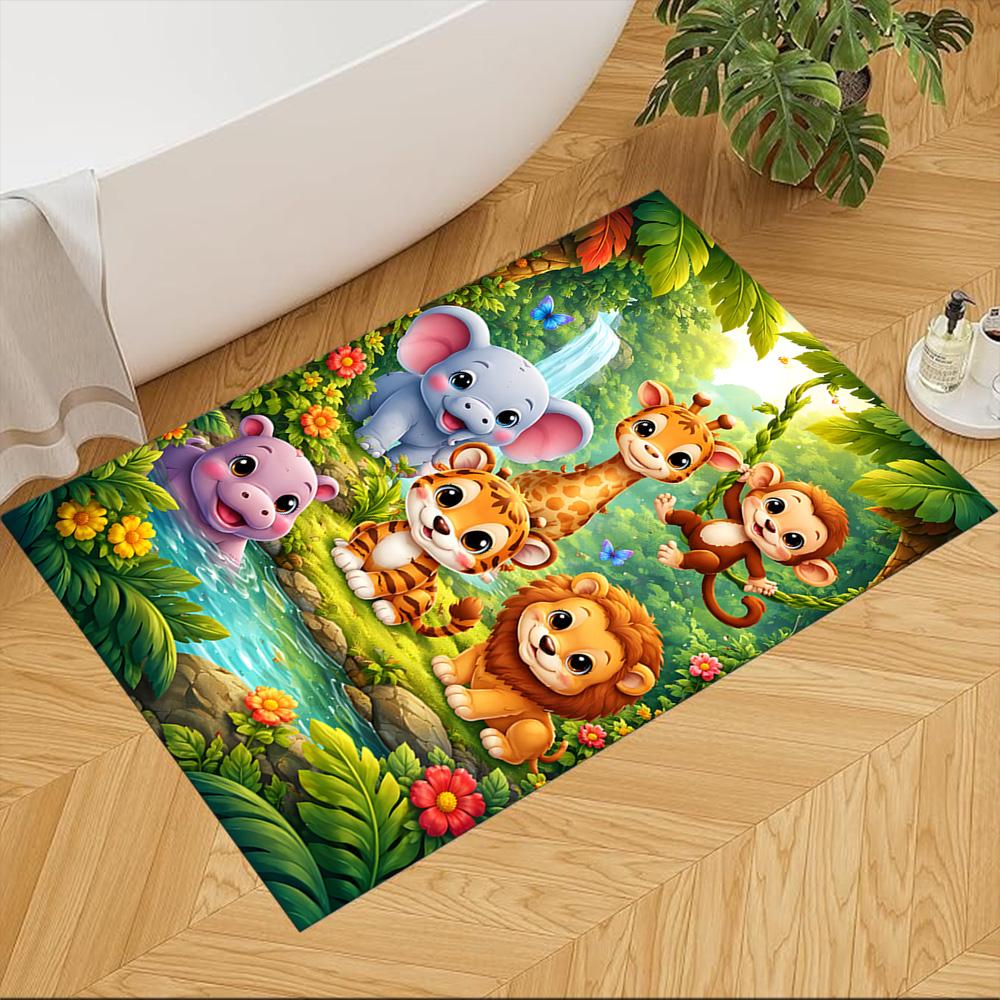 Jungle Animals And Flowers Non-Slip Home Carpet Design for Office Decor Living Room Bedroom Gift