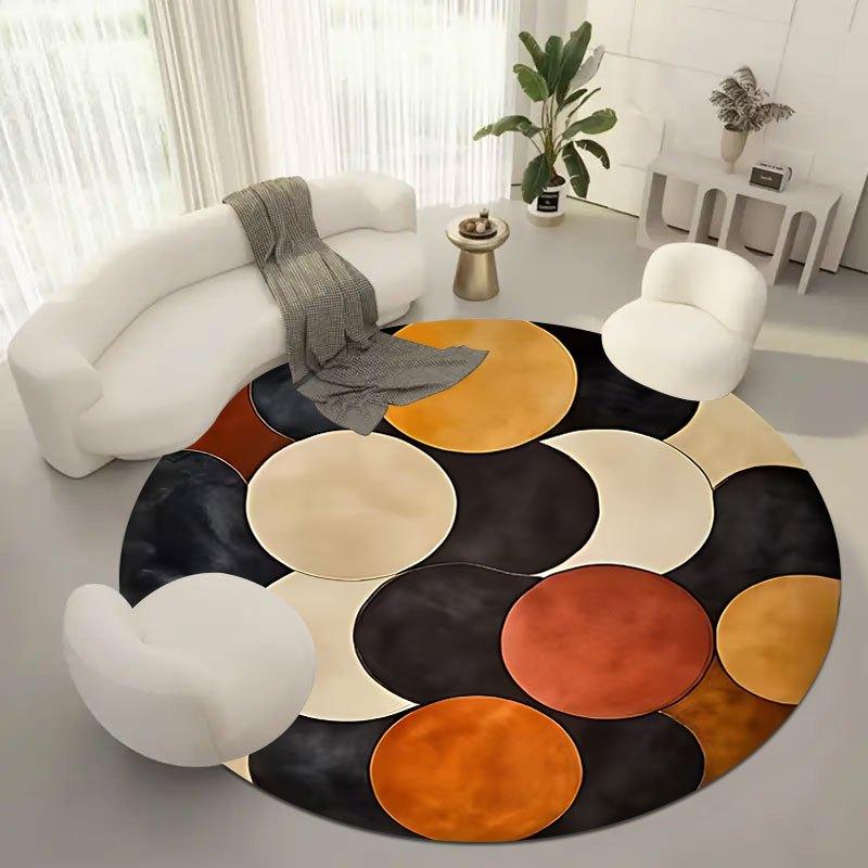 Retro Color-blocking Design Flannel-printed Round Floor Mats Are Slip-resistant Suitable for Living Room Terrace Garden Carpets
