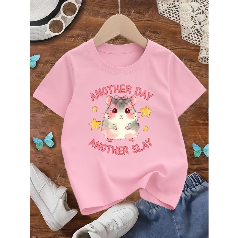 Kids Crewneck Short Sleeve T-Shirt, Cute Hamster Unique Print Casual Tee for Spring Summer School & Outings