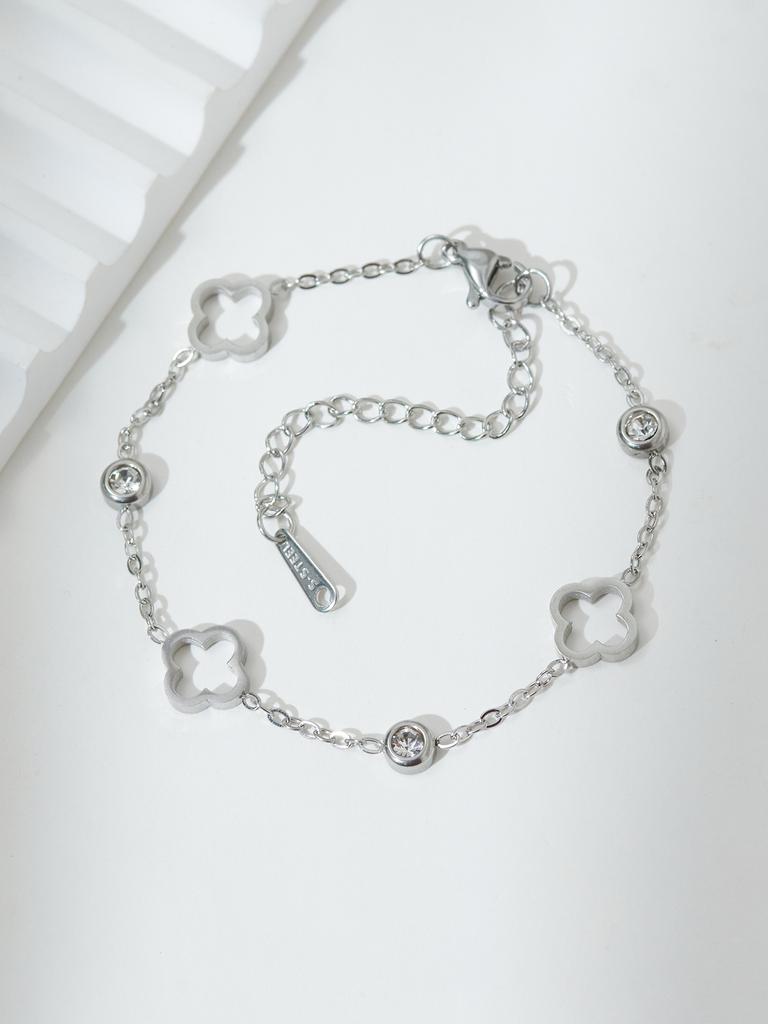 1 Piece Luxury Fashion Hollow Out Set Zirconia Bracelet Stainless Steel Lucky Ladies Zircon Bracelet Daily Accessories