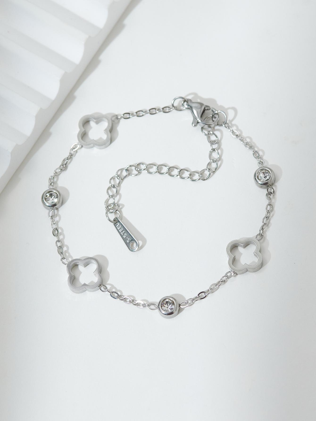 

1 шт. Роскошный модный ажурный набор Браслет с цирконами Нержавеющая сталь Счастливый женский браслет с цирконами Повседневные аксессуары