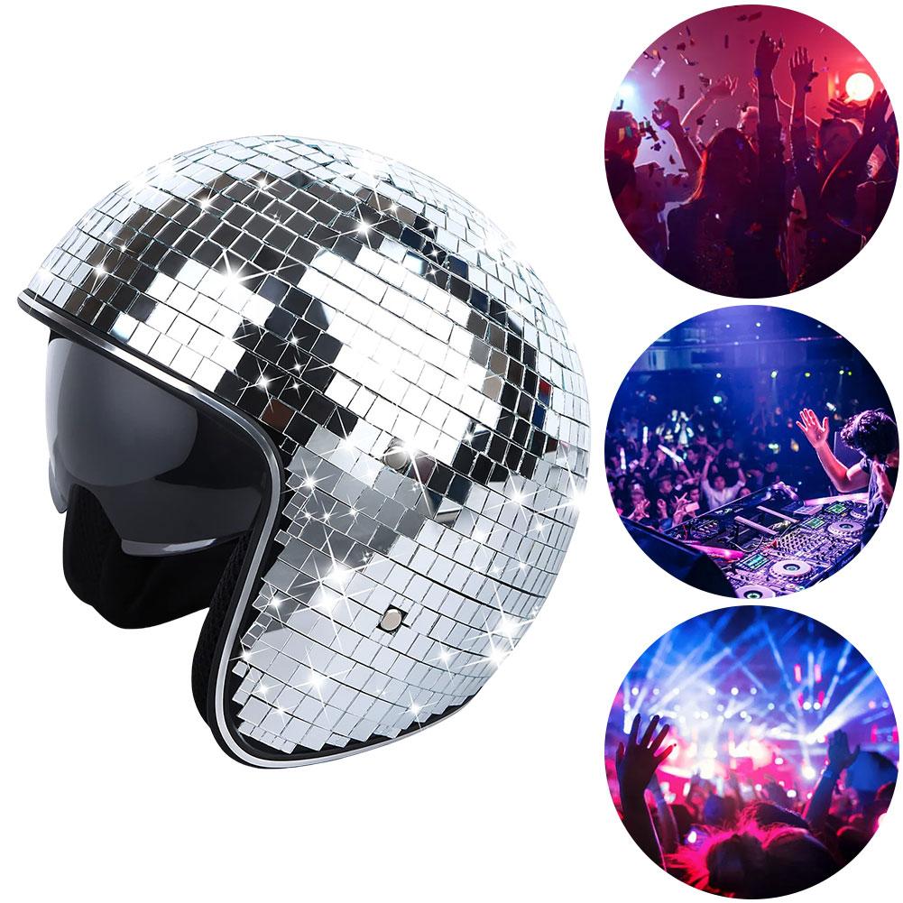 Casco Disco Clásico Espejo de Cristal con Purpurina Sombrero de Disfraz Punk con Visera Retráctil Sombrero Brillante Disco Reflectante para Club Bar Fiesta