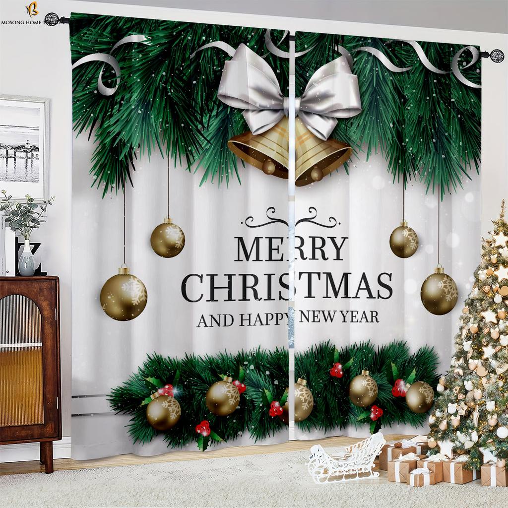 2pcs Christmas Snowman Christmas Tree Cartoon Printed Curtains Restaurant Bedroom New Year Decoration Curtains Children Gifts