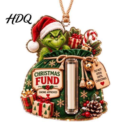 Christmas Tree Decoration with Money Clip Cash Gift Ornament 2D Acrylic Green Elf Card Decoration Personalized for Teenagers Xmas Hanging