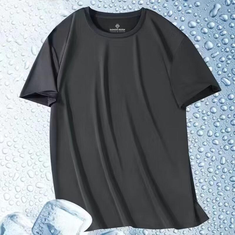 Ice silk short-sleeved T-shirt men's summer loose large size round neck short-sleeved men's sports casual quick-drying top versatile