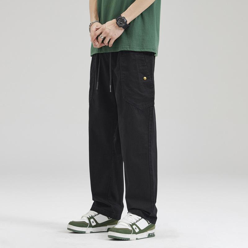 Spring new retro men's loose straight-leg pants American functional overalls casual pants men's trend