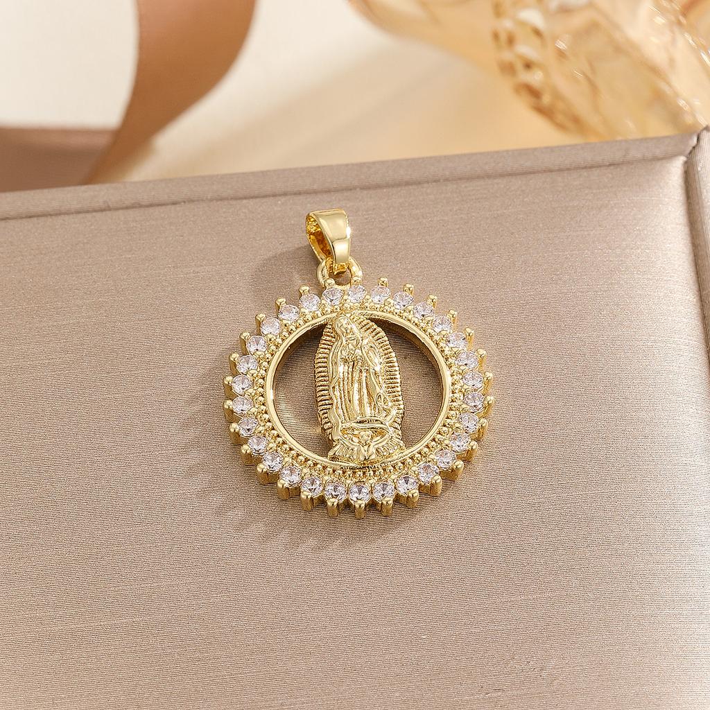 New Gold-plated Colored Zircon Pendant Retro Virgin Mary Series All-match Temperament Pendant Necklace Jewelry Random