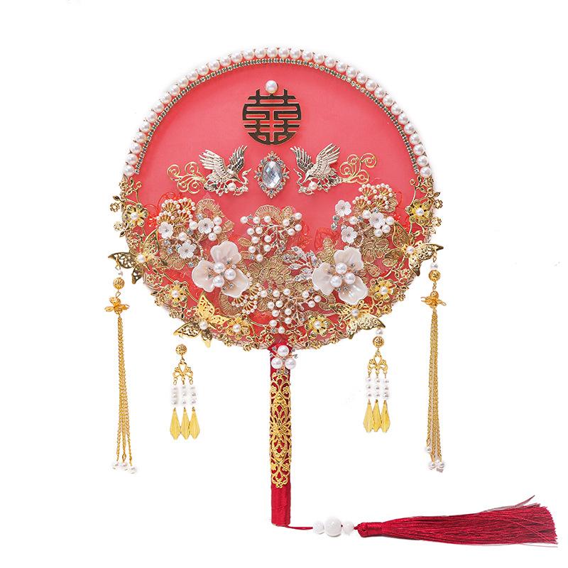 32CM Vintage Chinese Wedding Decorative Fans Wedding Bride Round Fans Photography Ornaments Home Decor  Art Craft Fans