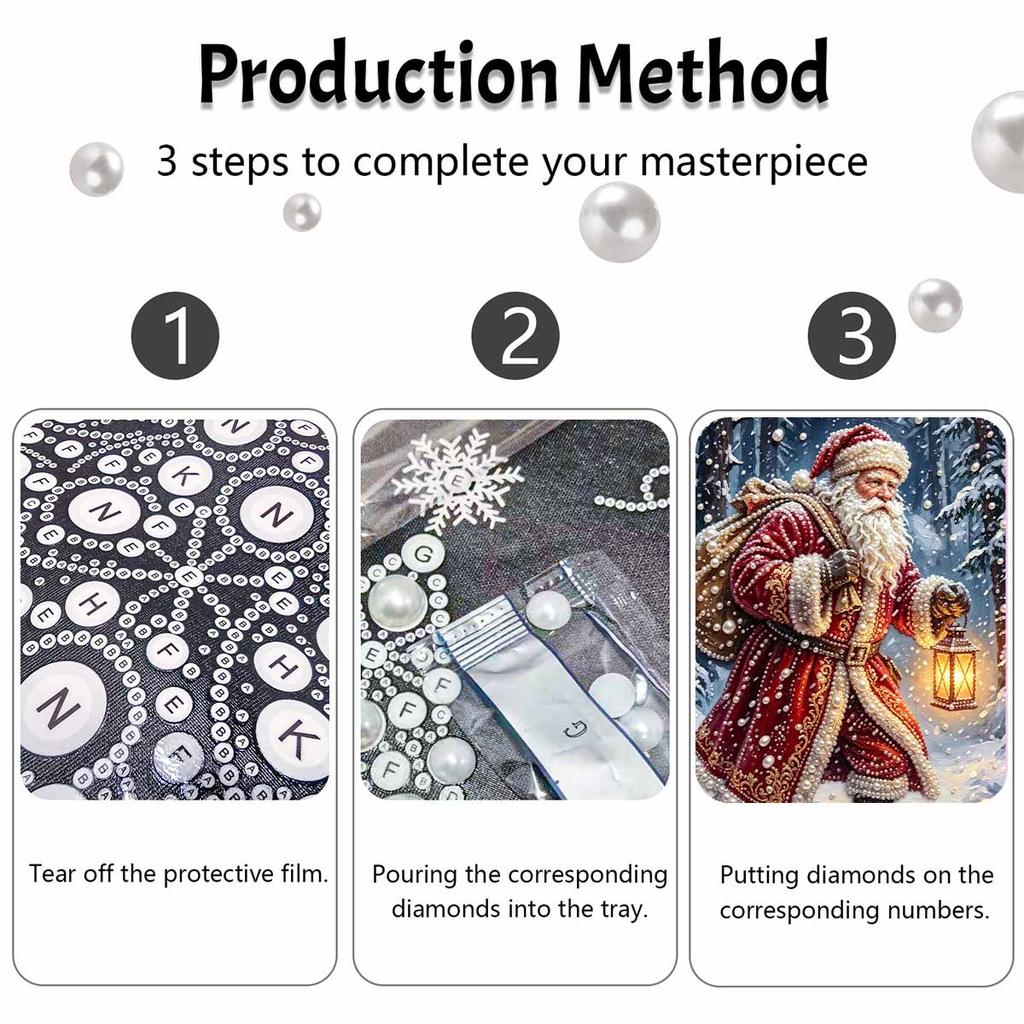 Santa Claus in Winter Forest Pearl Bead Painting Kit with Frame Shiny Canvas Art Creative Craft Home Decoration Gift for Holidays