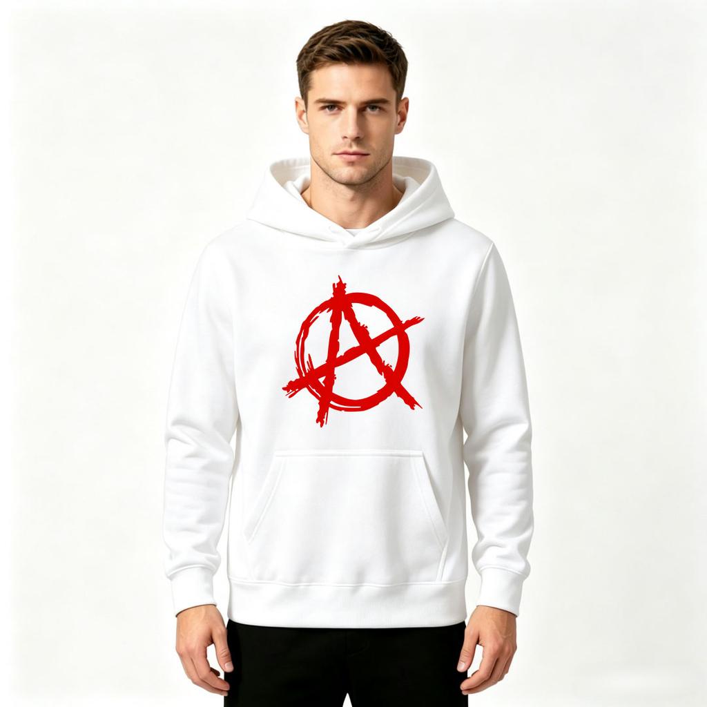 Męska bluza z kapturem z długim rękawem, z nadrukiem symbolu anarchii, luźna, casualowa bluza z kapturem do noszenia na co dzień