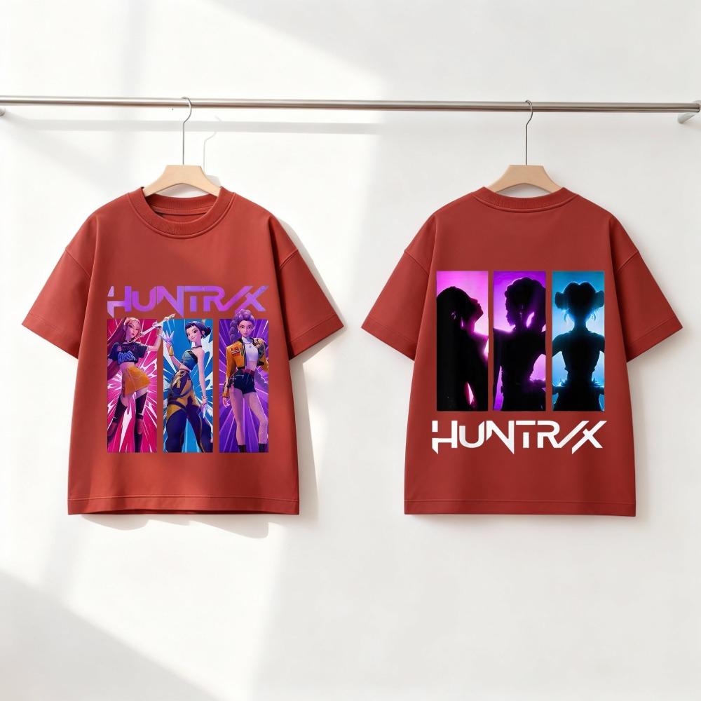 2026 Neue Mädchen Rundhals Kurzarm T-Shirts Doppelseitiges Huntrix Tee Silhouette Print Kinder Sommer Kpop T-Shirts