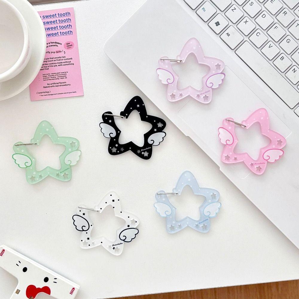 Acrylic Wings Stars Carabiner Portable Keyring Hook Card Holder Kawaii Backpack Pendant  Outdoor