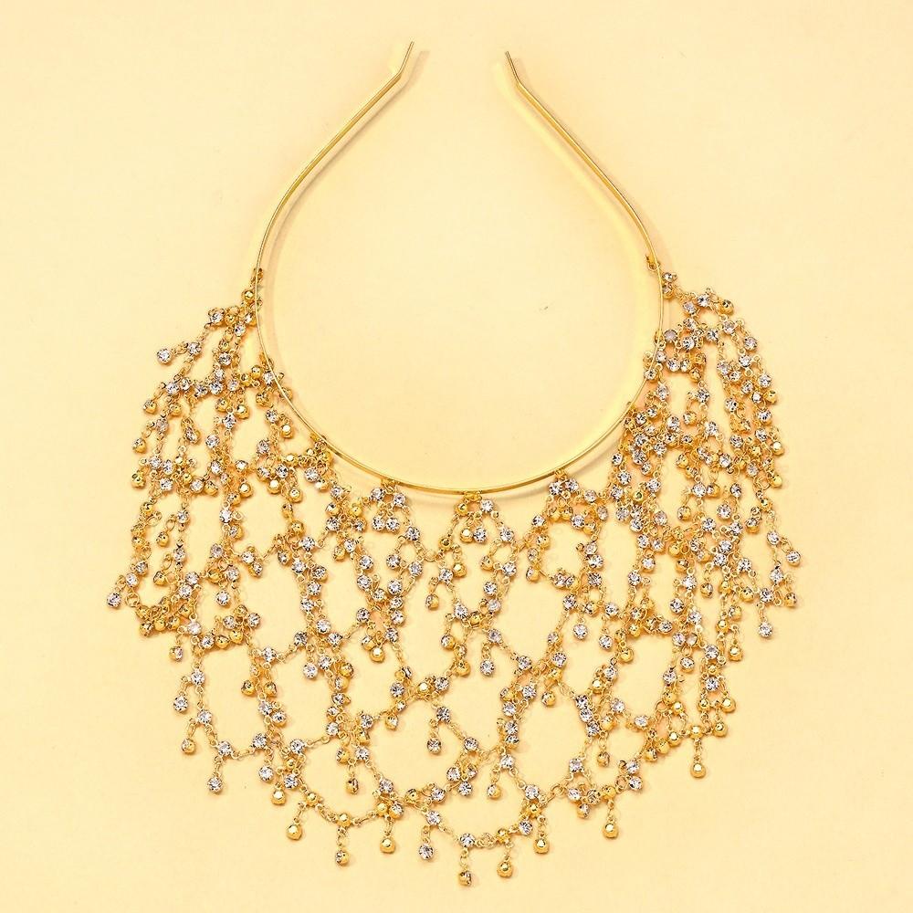 Net Shape Hair Hoop Head Chain Bride Tiaras Pearl Princess Hair Band Cap Head Chain  Girls