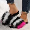 Fashion Fashion Mix Color Fluffy Fur Slippers for Women Winter Warm Cozy Indoor House Shoes Woman Open Toe Non Slip Plush Floor Slippers