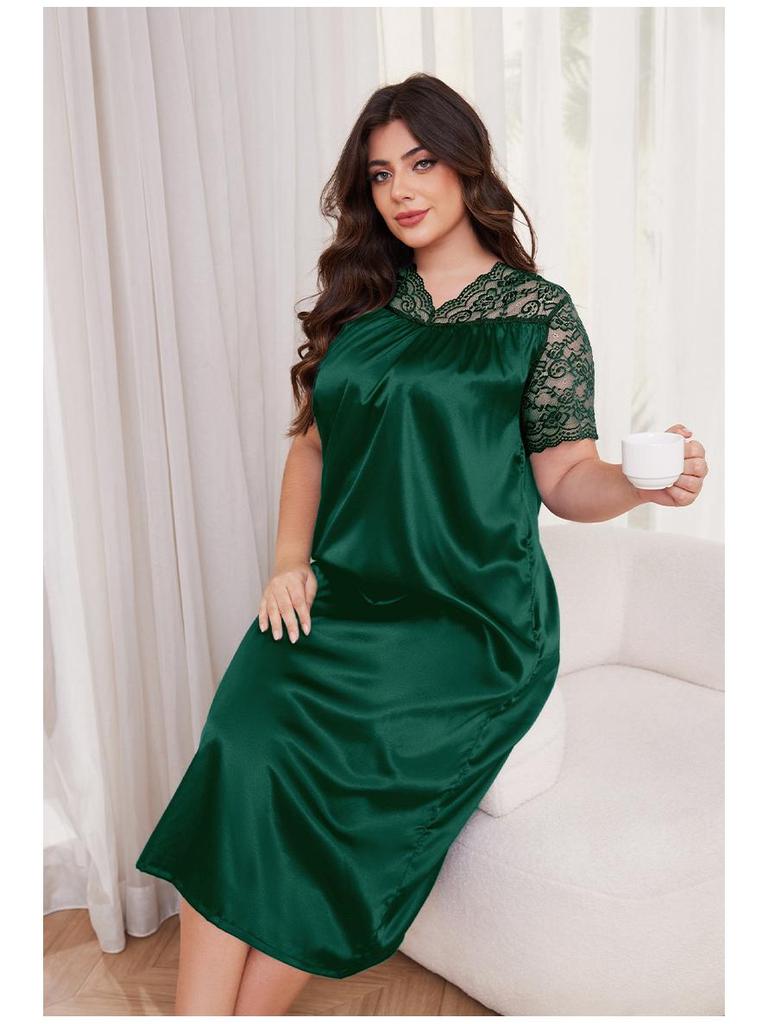 New Hot Plus Size Women's Ice Silk Short Sleeve Pajamas - Loose Casual Nightgown