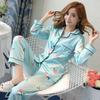 Pijama feminino de primavera e outono, manga comprida, fino, doce, verão, feminino, seda simulada, tamanho grande, conjunto de roupa de dormir solta