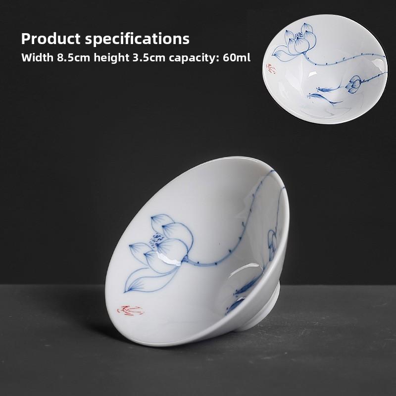 Blue and white hand-painted thin tire hat cup ceramic tea set Kung Fu small teacup single tea cup tea cup large master cup