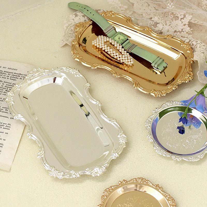 Vintage Embossed Tray Serving Platter For Desserts Jewelry Storage Organizer Snack Plate For Dining Table Decor