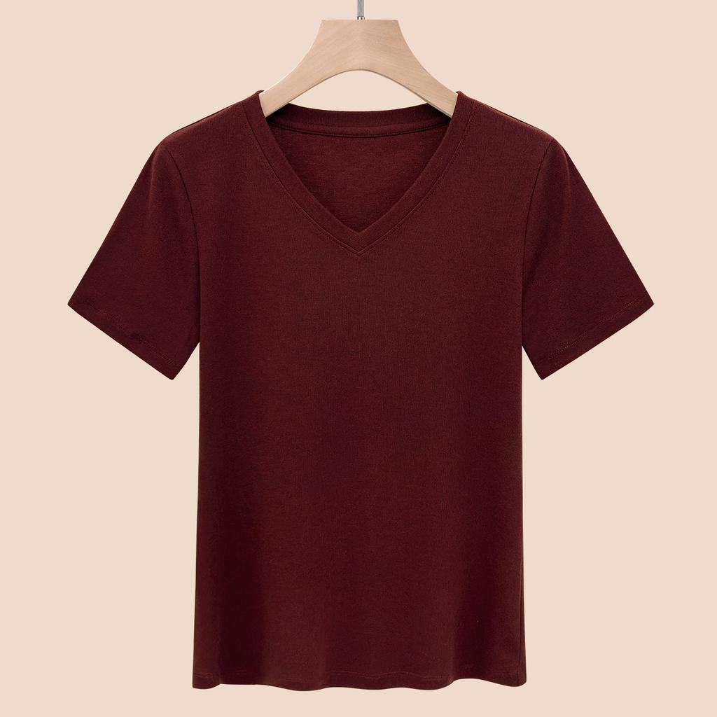 Damen Sommer Einfarbig V-Ausschnitt Unterteil Kurzarm-Top