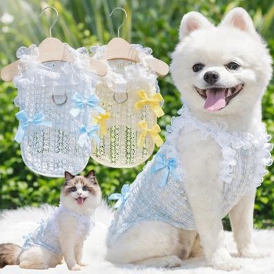 Hollow Cat Dog Vest Lace Bow Pet Princess Dress Cute Pet Shirt  Dog Cat Supplies