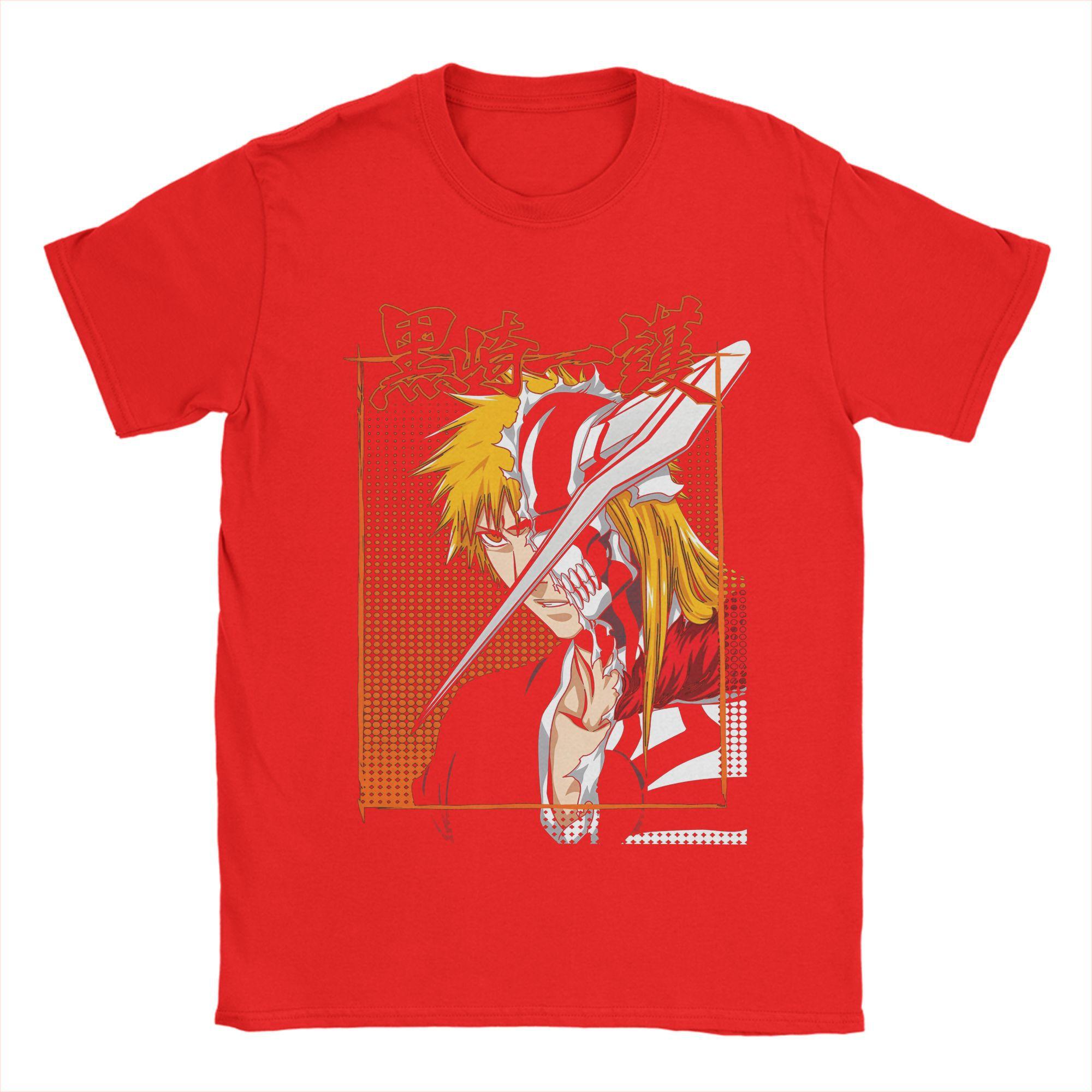Bleach Ichigo Kurosaki T Shirt Men Pure Cotton Vintage T-Shirts Round Collar Tee Shirt Short Sleeve Clothing Summer S