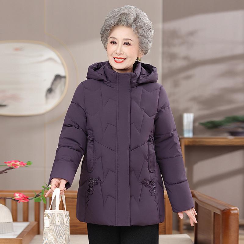 70-Year-Old Mom's New Style Hooded Winter Cotton Jacket: Thick, Warm, and Padded for Middle-Aged and Elderly Women