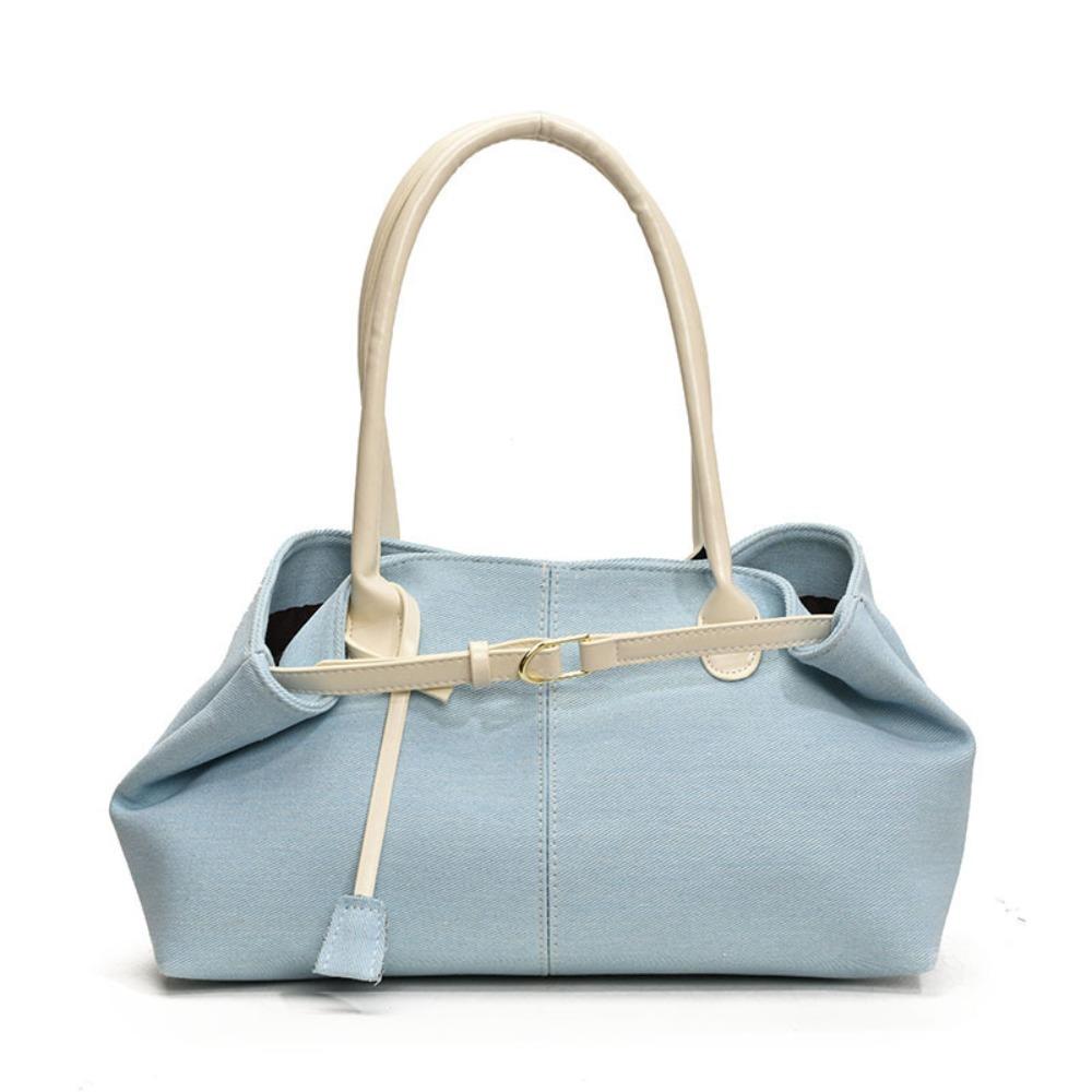 

Elegant Denim Shoulder Bag Hasp Closure Casual Tote Bag Fashionable Vintage Armpit Bag Women светло-синий