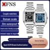 OFNS Unisex Retro Roman Numeral Square Quartz Waterproof Steel Band Wristwatches