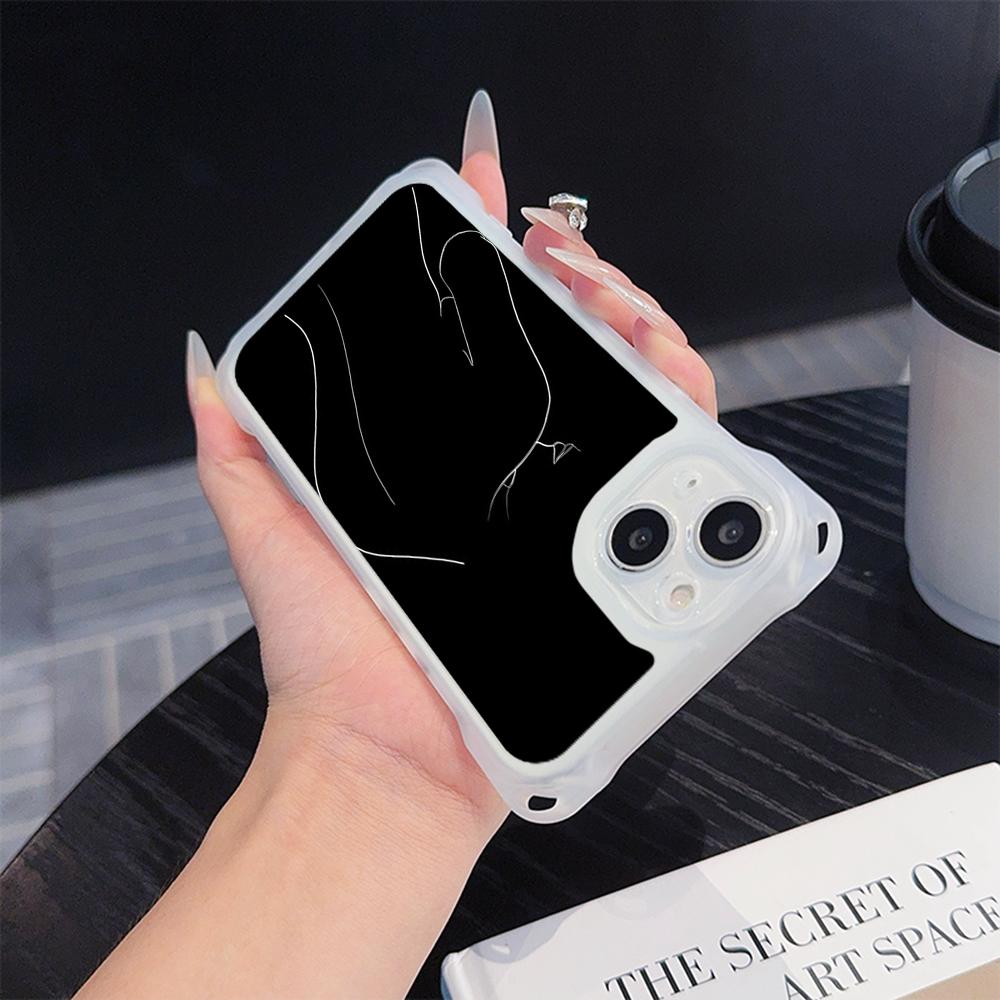 Ae79 Femme Framed Black Art Soft Phone Cases for iPhone 16 15 14 13 12 11 Pro Max 7 8 Plus XR XS with Wrist Strap Lanyard Corner Protection Back Cover