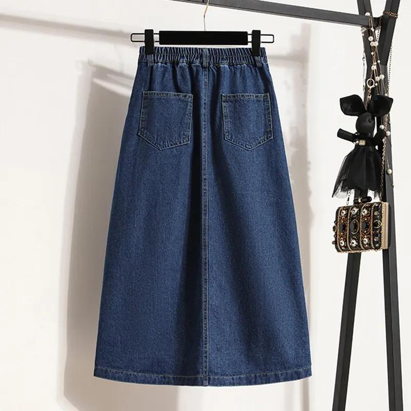 High Waist Denim Long Skirt Women Arrival Spring Vintage Style Solid Color Loose Ladies Elegant A-line Skirts