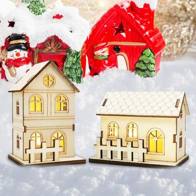 Mini LED Weihnachten Holzhaus LED Licht Weihnachtsdeko für Zuhause DIY Weihnachtsbaum Hängeornamente Neujahr für Kinder Geschenke