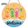 Ocean Theme Home Decoration Hello Summer Door Sign Ice Pop Flip Flop Welcome Hanger Party Farmhouse Hanging Wooden Wreath for Front Porch