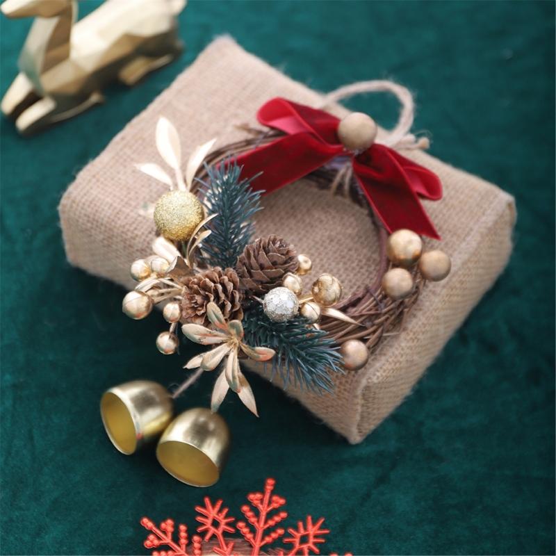 Hanging Wreath With Bells Pinecones Decorative Durable Holiday Decoration Christmas Scene