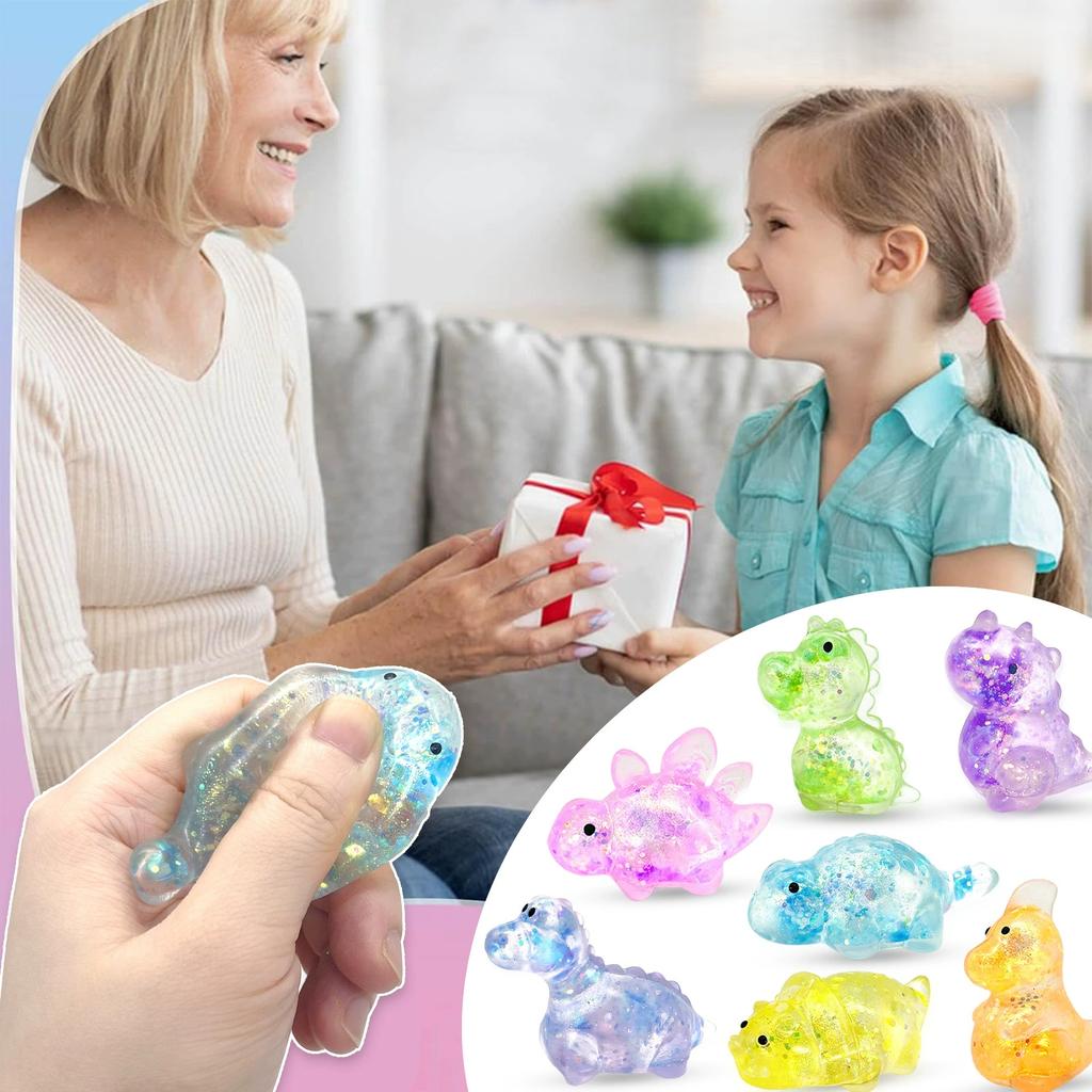 5Pc Novelty Sequin Dinosaur Pinch Music Toy Glitter Funny Stretch Squeeze Small Animal Slow Rebound Maltose Stress Relieving Toy