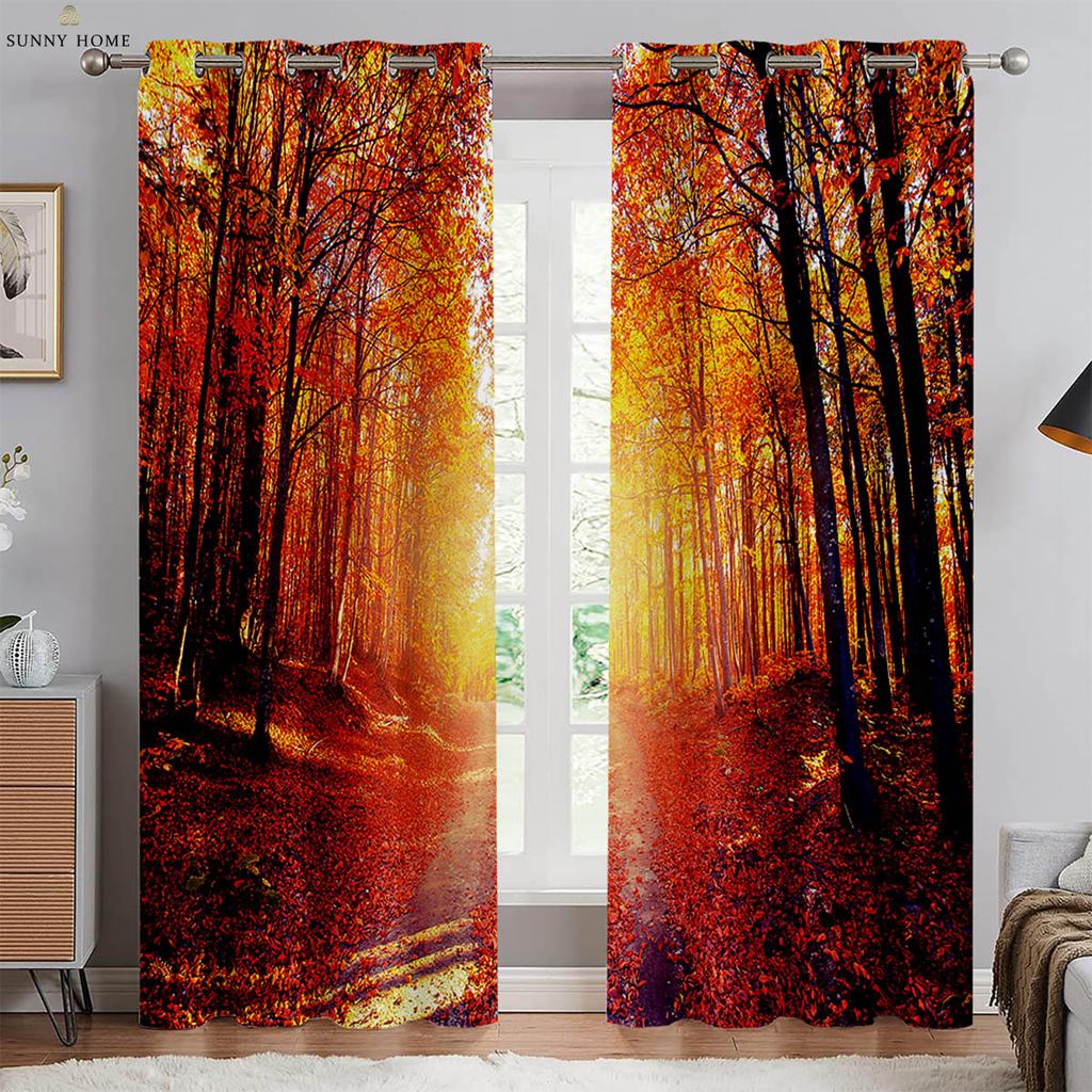 Green Forest Scenery 3d Printed Curtains Black Silk Blackout Heat Insulation Curtains Bedroom Study Living Room Curtains 2pcs