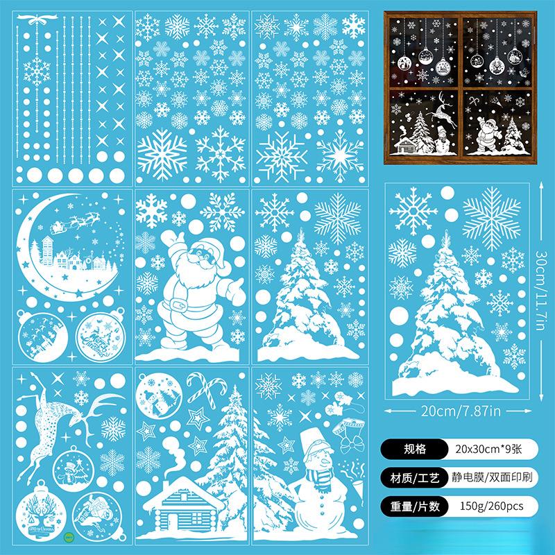 9 st Snöflinga Julfönsterdekaler Rådjur Nyårsdekal Väggdekal Vit Jul Elektrostatisk Klistermärke Dekorationer