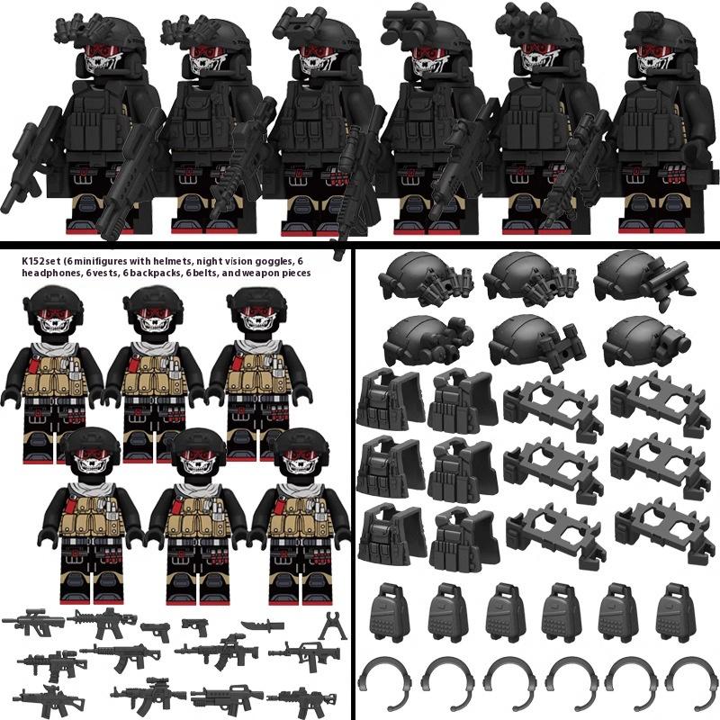 Building Blocks Ghost Military Minifigures Fully Armed SWAT Boys Assemble Heavy Weapons Toys