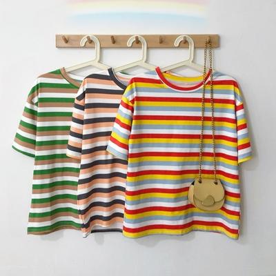 Letnia damska kolorowa koszulka w paski, casualowa, luźna, z krótkim rękawem, y2k, topy, t-shirty, damskie koszulki z lat 90., koszulka damska harajuku