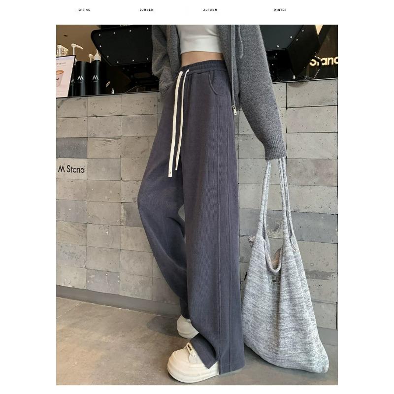 Autumn and winter new women's pants, versatile, loose, slimming, elegant and laid-back, casual pants, slit pants, commuter pants with fleece