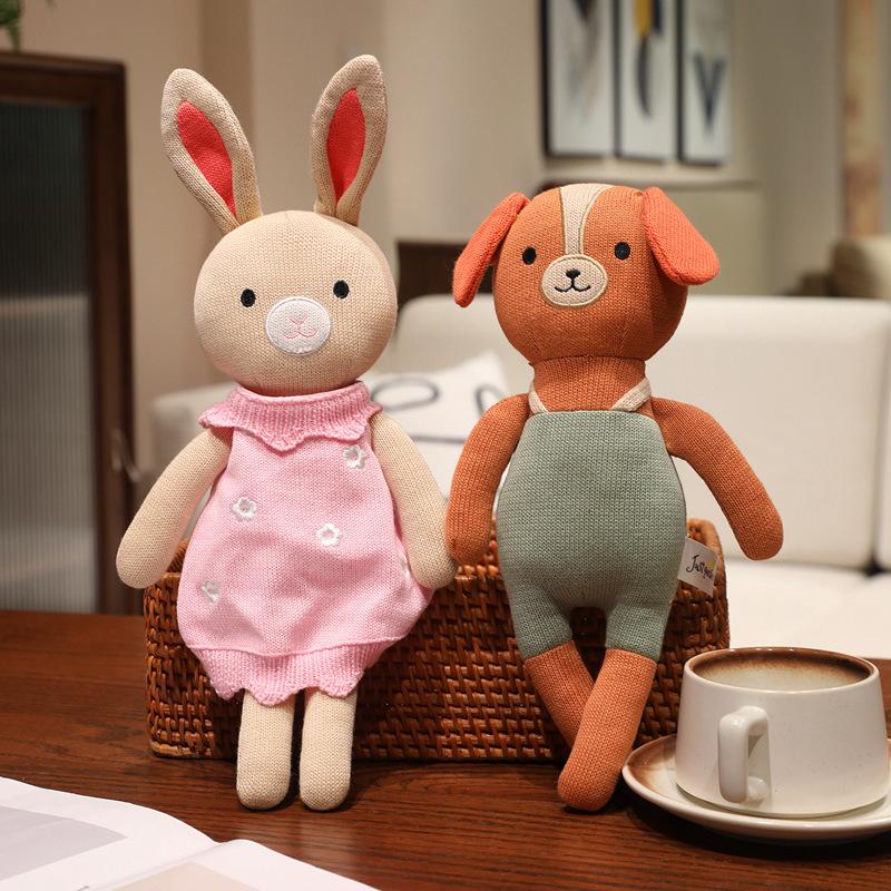 Fairy Tale Knitting Animal Plush Toys Soft Delicate Dressed Rabbit Kitten Puppy Bear Doll Gentle Lovely Children Appease Doll
