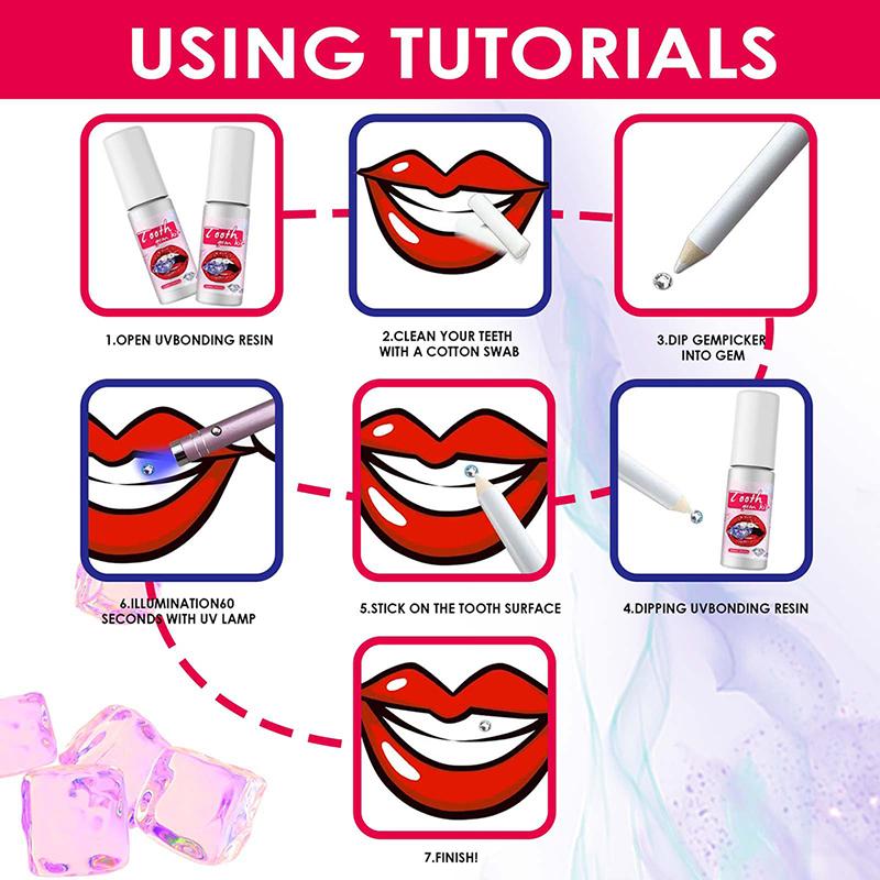 Tooth Gem Set White Dental Jewelry Beautiful Easy To Remove Easy To Install Sturdy Diy Tooth Gem Set With Curing Light And Glue